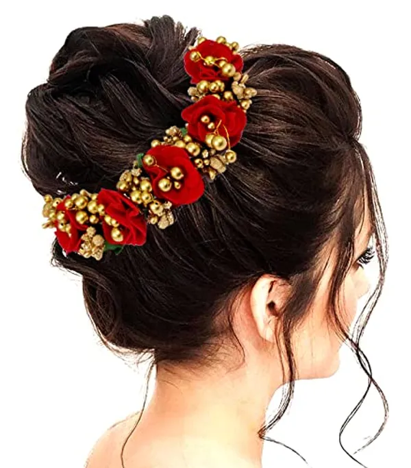 Red_Floral_Shaped_Stone_&_Pearl_Design_Hair_Pin_Accessories_For_Women_&_Girls_(14_X_8_X_1_Cm)