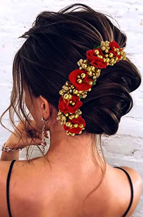 Red_Floral_Shaped_Stone_&_Pearl_Design_Hair_Pin_Accessories_For_Women_&_Girls_(14_X_8_X_1_Cm)