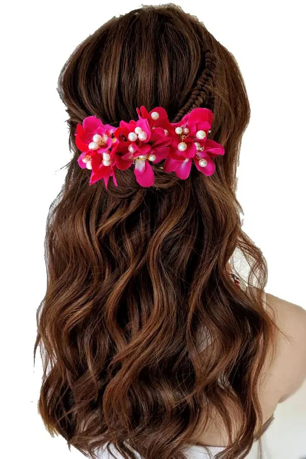 Dark_Pink_Floral_Shaped_With_Pearl_&_Stone_Hairpin_Accessories_For_Women_&_Girls_(14_X_8_X_1_Cm)