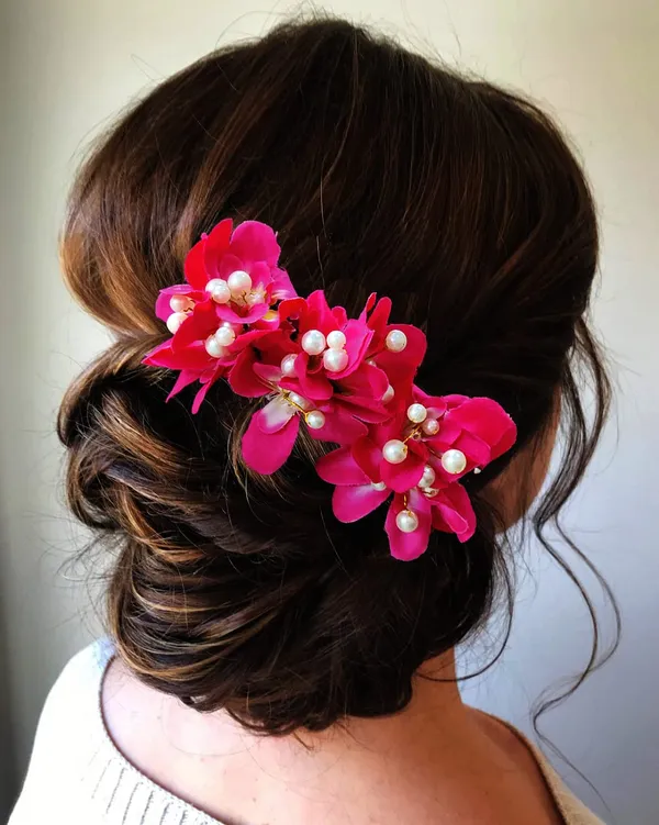 Dark_Pink_Floral_Shaped_With_Pearl_&_Stone_Hairpin_Accessories_For_Women_&_Girls_(14_X_8_X_1_Cm)