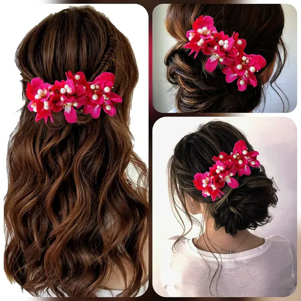 Dark_Pink_Floral_Shaped_With_Pearl_&_Stone_Hairpin_Accessories_For_Women_&_Girls_(14_X_8_X_1_Cm)