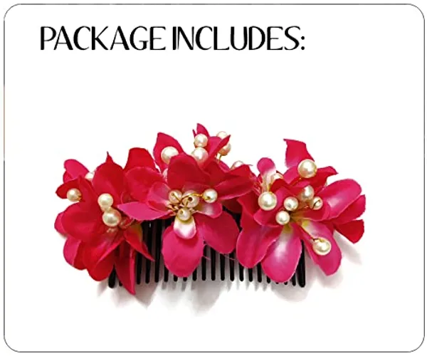 Dark_Pink_Floral_Shaped_With_Pearl_&_Stone_Hairpin_Accessories_For_Women_&_Girls_(14_X_8_X_1_Cm)