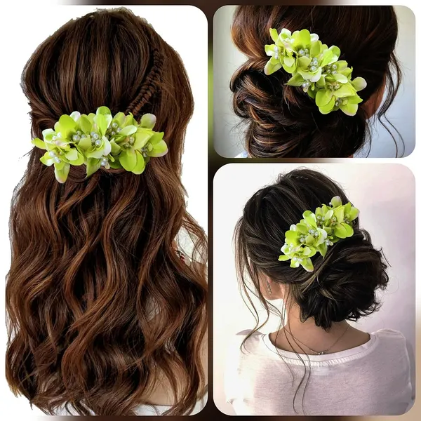 Green_Floral_Shaped_With_Pearl_&_Stone_Hairpin_Accessories_For_Women_&_Girls_(14_X_8_X_1_Cm)