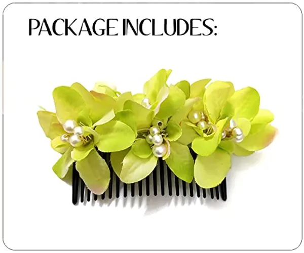 Green_Floral_Shaped_With_Pearl_&_Stone_Hairpin_Accessories_For_Women_&_Girls_(14_X_8_X_1_Cm)