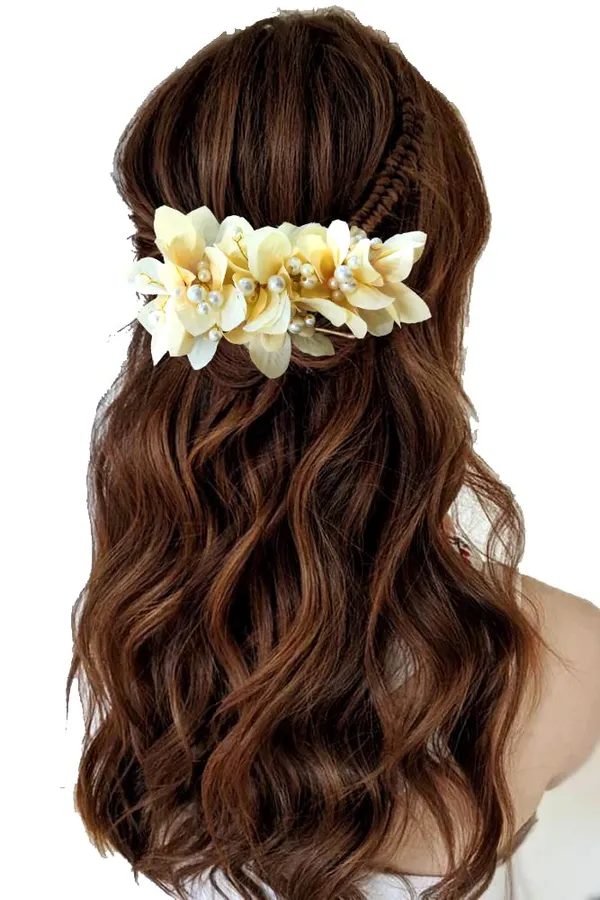 Peach_Floral_Shaped_With_Pearl_&_Stone_Hairpin_Accessories_For_Women_&_Girls_(14_X_8_X_1_Cm)