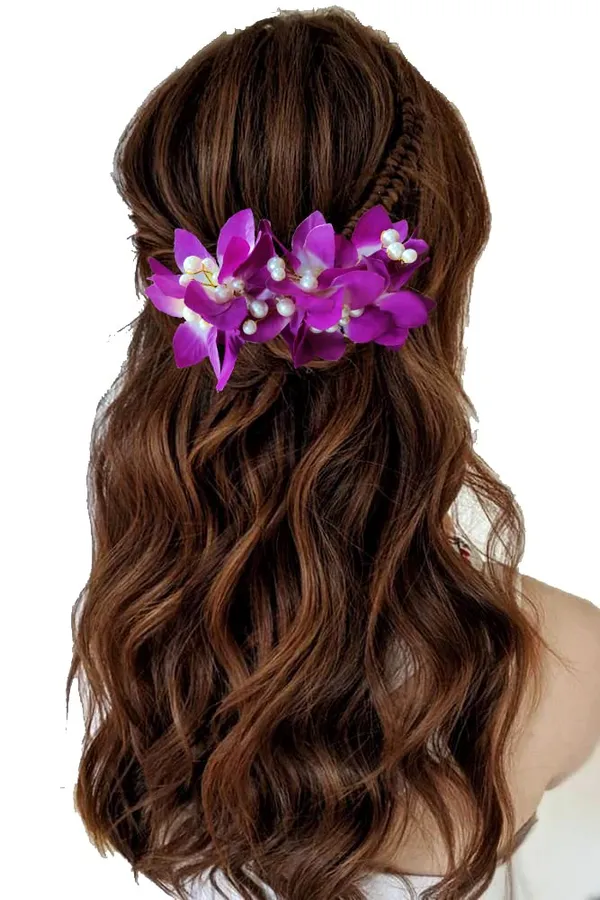 Purple_Floral_Shaped_With_Pearl_&_Stone_Hairpin_Accessories_For_Women_&_Girls_(14_X_8_X_1_Cm)