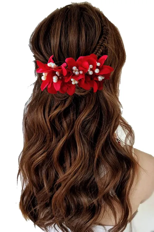 Red_Floral_Shaped_With_Pearl_&_Stone_Hairpin_Accessories_For_Women_&_Girls_(14_X_8_X_1_Cm)