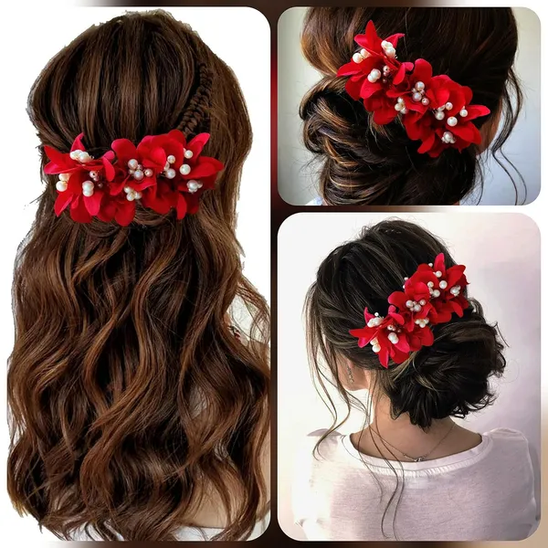 Red_Floral_Shaped_With_Pearl_&_Stone_Hairpin_Accessories_For_Women_&_Girls_(14_X_8_X_1_Cm)