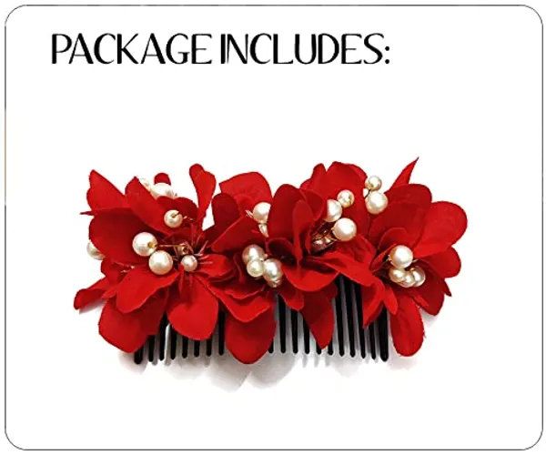 Red_Floral_Shaped_With_Pearl_&_Stone_Hairpin_Accessories_For_Women_&_Girls_(14_X_8_X_1_Cm)