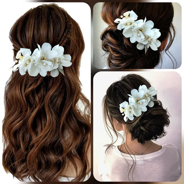 White_Floral_Shaped_With_Pearl_&_Stone_Hairpin_Accessories_For_Women_&_Girls_(14_X_8_X_1_Cm)
