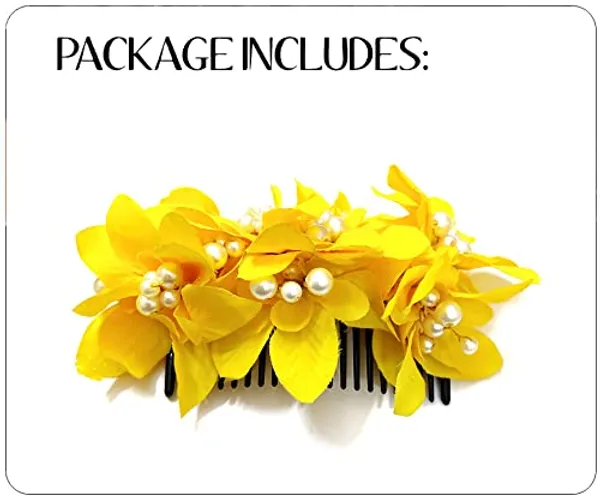 Yellow_Floral_Shaped_With_Pearl_&_Stone_Hairpin_Accessories_For_Women_&_Girls_(14_X_8_X_1_Cm)