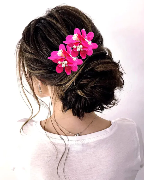 Pack_of_5_Dark_Pink_Flower_With_Pearl_Hair_Pin_Accessorie_For_Women