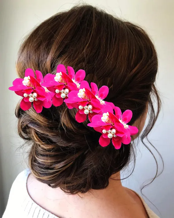 Pack_of_5_Dark_Pink_Flower_With_Pearl_Hair_Pin_Accessorie_For_Women