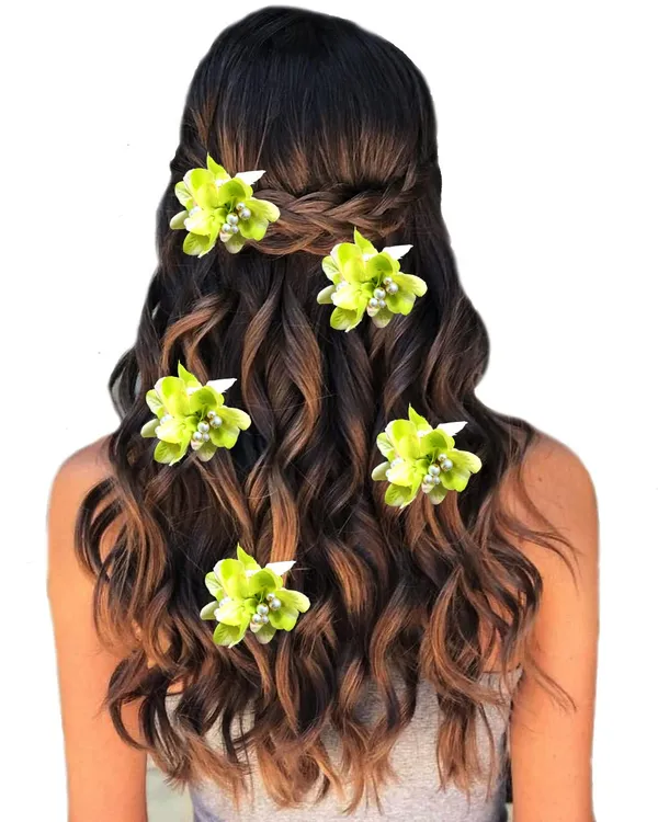 Pack_of_5_Green_Flower_With_Pearl_Hair_Pin_Accessorie_For_Women