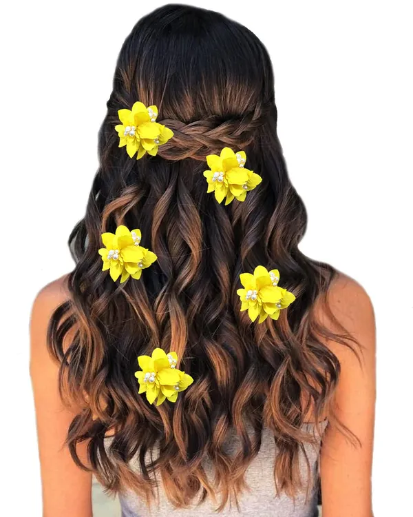 Pack_of_5_Yellow_Flower_With_Pearl_Hair_Pin_Accessorie_For_Women
