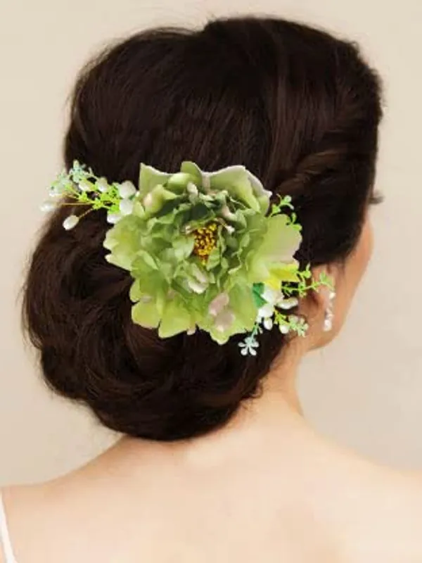Green_Dahlia_Flower_Comb_Slide_For_Women_&_Girls_(14_X_8_X_1_Cm)