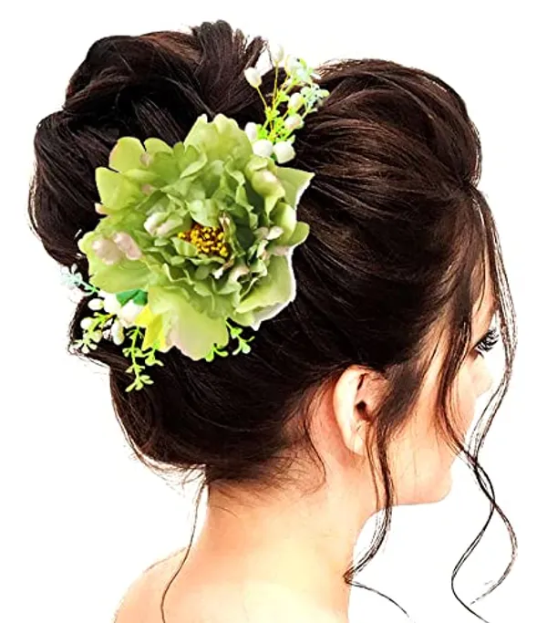 Green_Dahlia_Flower_Comb_Slide_For_Women_&_Girls_(14_X_8_X_1_Cm)