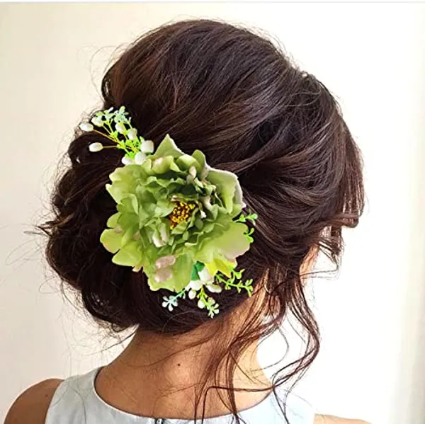 Green_Dahlia_Flower_Comb_Slide_For_Women_&_Girls_(14_X_8_X_1_Cm)
