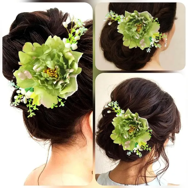 Green_Dahlia_Flower_Comb_Slide_For_Women_&_Girls_(14_X_8_X_1_Cm)