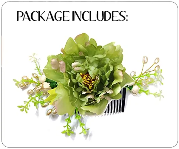 Green_Dahlia_Flower_Comb_Slide_For_Women_&_Girls_(14_X_8_X_1_Cm)