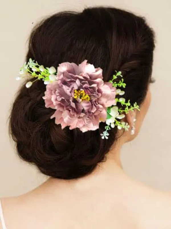 Maroon_Floral_Shaped_With_Pearl_Design_Hairpin_Accessories_For_Women_&_Girls_(14_X_8_X_1_Cm)