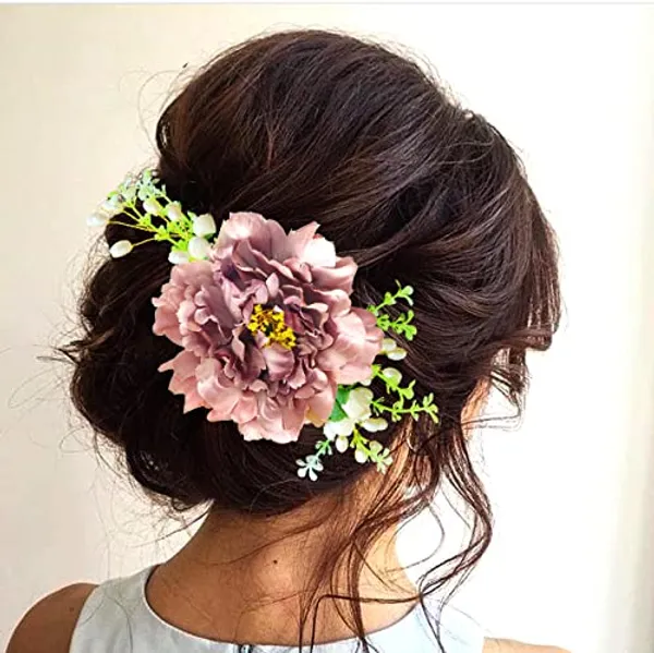 Maroon_Floral_Shaped_With_Pearl_Design_Hairpin_Accessories_For_Women_&_Girls_(14_X_8_X_1_Cm)