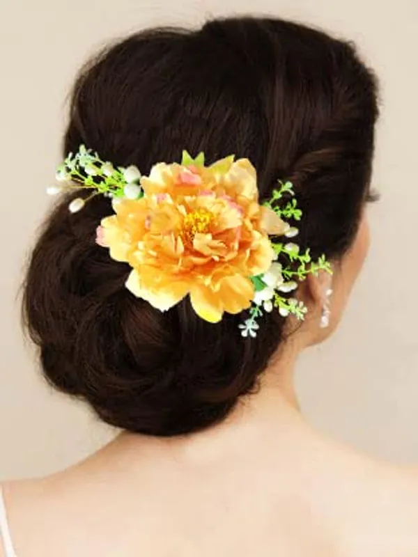 Orange_Floral_Shaped_With_Pearl_Design_Hairpin_Accessories_For_Women_&_Girls_(14_X_8_X_1_Cm)