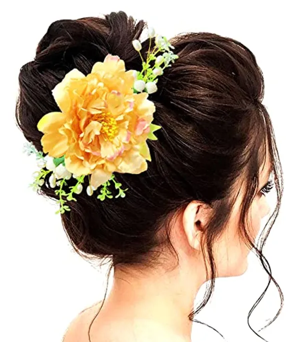 Orange_Floral_Shaped_With_Pearl_Design_Hairpin_Accessories_For_Women_&_Girls_(14_X_8_X_1_Cm)