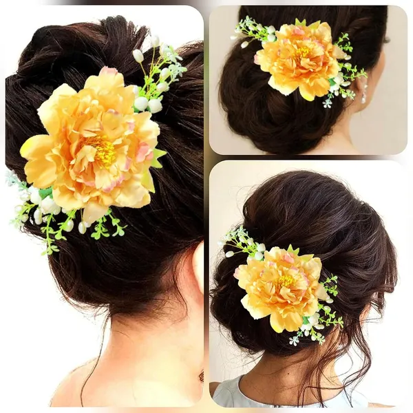 Orange_Floral_Shaped_With_Pearl_Design_Hairpin_Accessories_For_Women_&_Girls_(14_X_8_X_1_Cm)