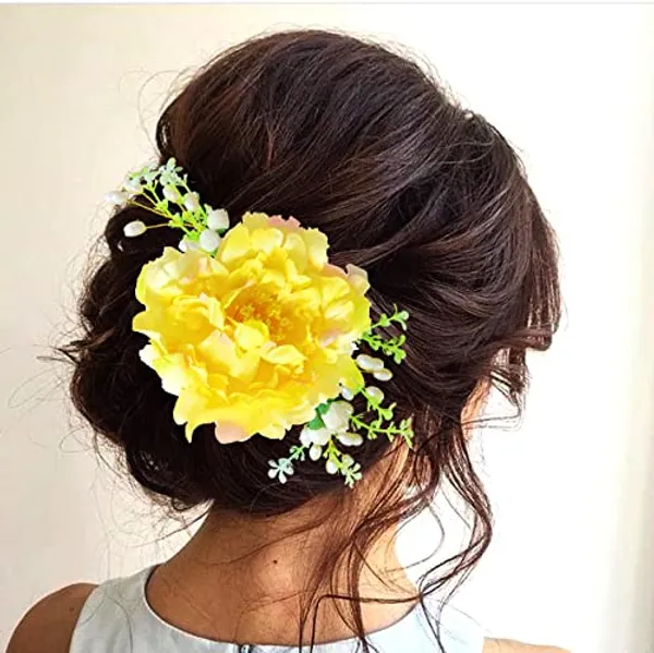 Yellow_Floral_Shaped_With_Pearl_Design_Hairpin_Accessories_For_Women_&_Girls_(14_X_8_X_1_Cm)