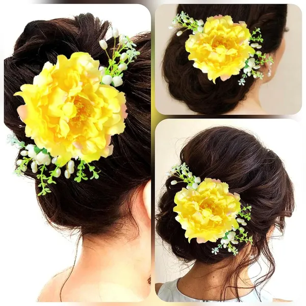 Yellow_Floral_Shaped_With_Pearl_Design_Hairpin_Accessories_For_Women_&_Girls_(14_X_8_X_1_Cm)