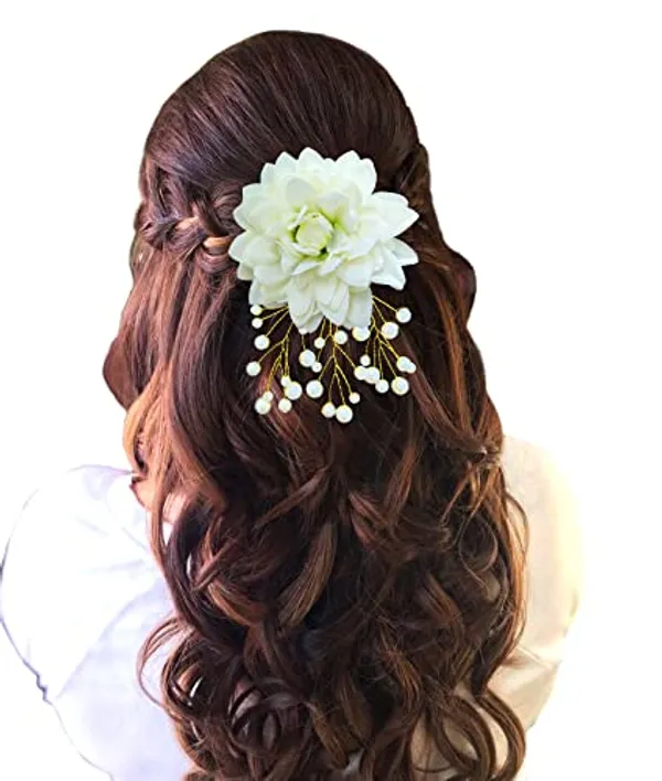 Cream_Dahlia_Flower_With_White_Pearl_Hair_Clutcher_Accessories_For_Women_&_Girls_(13_X_8_X_1_Cm)
