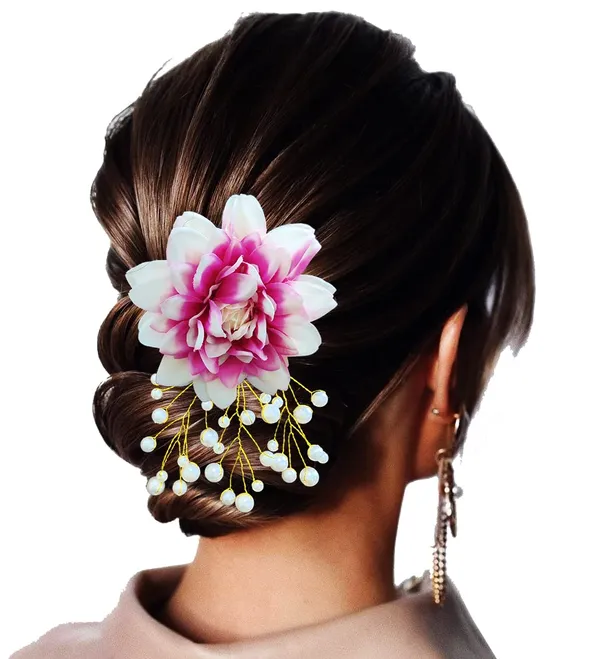 Dark_Pink_Dahlia_Flower_With_White_Pearl_Hair_Clutcher_Accessories_For_Women_&_Girls_(13_X_8_X_1_Cm)