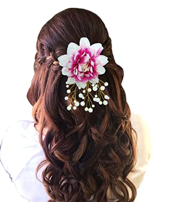 Dark_Pink_Dahlia_Flower_With_White_Pearl_Hair_Clutcher_Accessories_For_Women_&_Girls_(13_X_8_X_1_Cm)