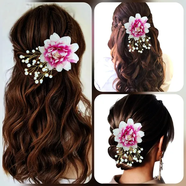 Dark_Pink_Dahlia_Flower_With_White_Pearl_Hair_Clutcher_Accessories_For_Women_&_Girls_(13_X_8_X_1_Cm)