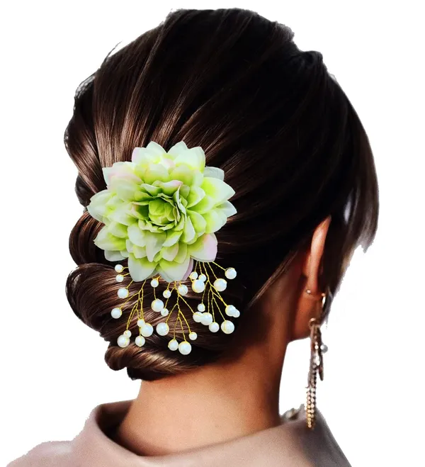Green_Dahlia_Flower_With_White_Pearl_Hair_Clutcher_Accessories_For_Women_&_Girls_(13_X_8_X_1_Cm)