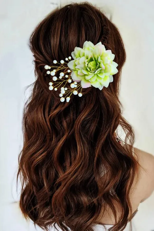 Green_Dahlia_Flower_With_White_Pearl_Hair_Clutcher_Accessories_For_Women_&_Girls_(13_X_8_X_1_Cm)