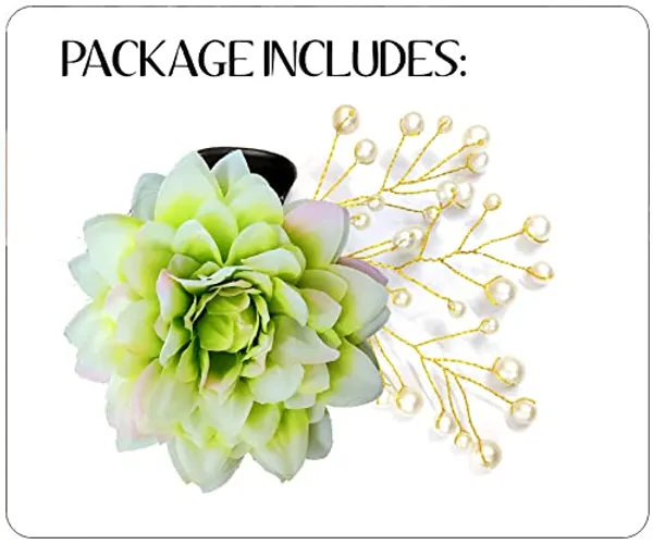 Green_Dahlia_Flower_With_White_Pearl_Hair_Clutcher_Accessories_For_Women_&_Girls_(13_X_8_X_1_Cm)