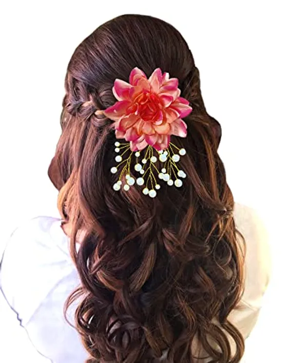 Peach_Pink_Dahlia_Flower_With_White_Pearl_Hair_Clutcher_Accessories_For_Women_&_Girls_(13_X_8_X_1_Cm)