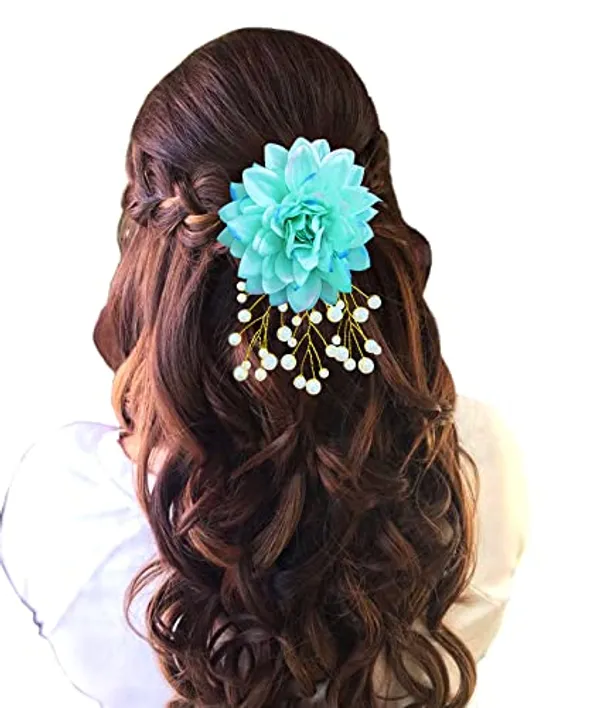 Rama_Green_Dahlia_Flower_With_White_Pearl_Hair_Clutcher_Accessories_For_Women_&_Girls_(13_X_8_X_1_Cm)