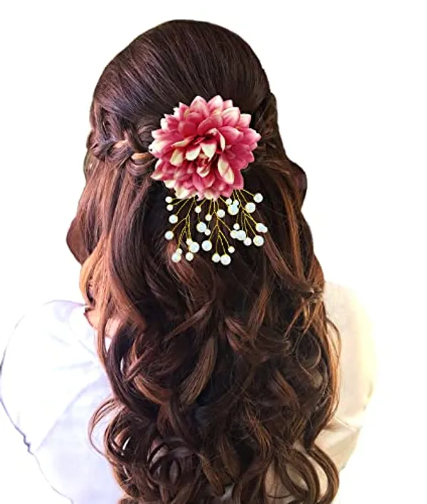 Wine_Dahlia_Flower_With_White_Pearl_Hair_Clutcher_Accessories_For_Women_&_Girls_(13_X_8_X_1_Cm)