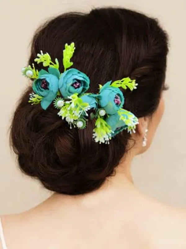 Blue_Attractive_Roses_With_Pearl_&_Leaf_Design_Hairpin_Accessories_For_Women_&_Girls_(14_X_8_X_1_Cm)