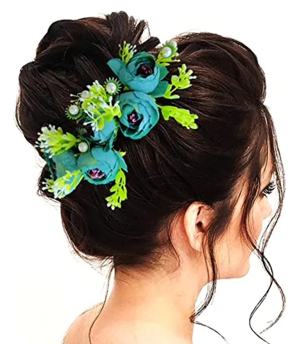 Blue_Attractive_Roses_With_Pearl_&_Leaf_Design_Hairpin_Accessories_For_Women_&_Girls_(14_X_8_X_1_Cm)