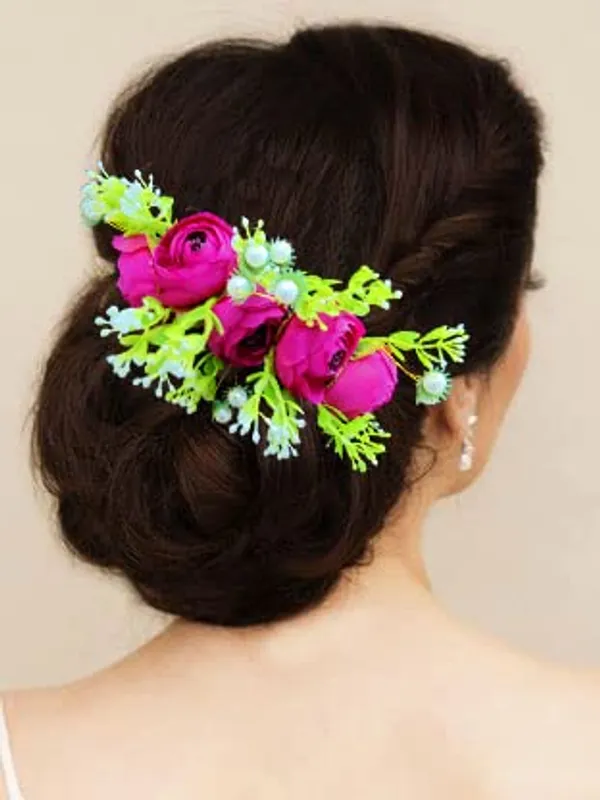 Dark_Pink_Attractive_Roses_With_Pearl_&_Leaf_Design_Hairpin_Accessories_For_Women_&_Girls_(14_X_8_X_1_Cm)