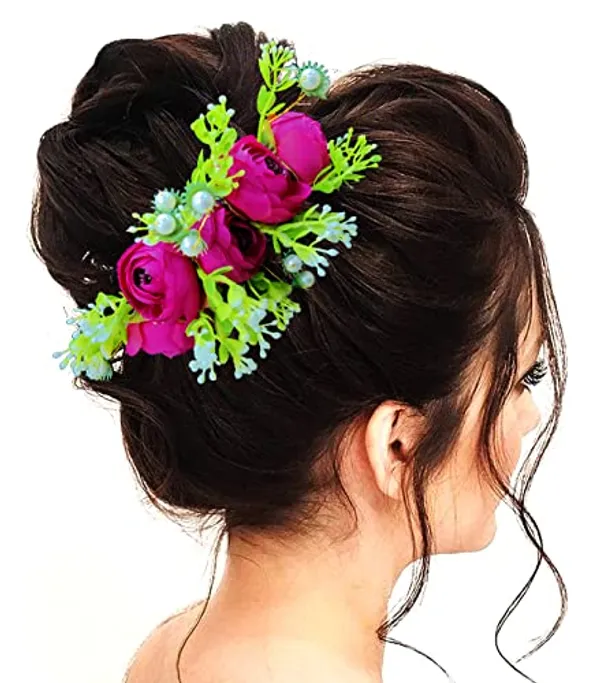 Dark_Pink_Attractive_Roses_With_Pearl_&_Leaf_Design_Hairpin_Accessories_For_Women_&_Girls_(14_X_8_X_1_Cm)