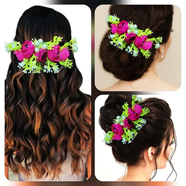 Dark_Pink_Attractive_Roses_With_Pearl_&_Leaf_Design_Hairpin_Accessories_For_Women_&_Girls_(14_X_8_X_1_Cm)