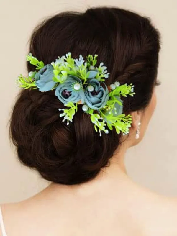 Grey_Attractive_Roses_With_Pearl_&_Leaf_Design_Hairpin_Accessories_For_Women_&_Girls_(14_X_8_X_1_Cm)