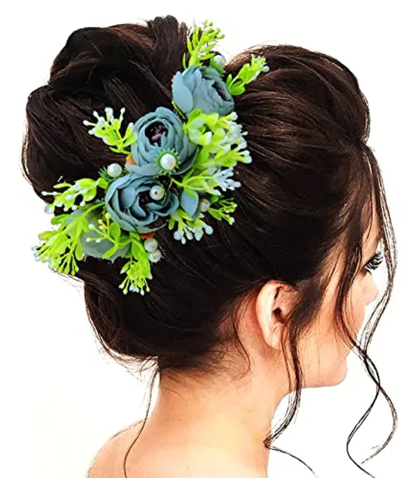 Grey_Attractive_Roses_With_Pearl_&_Leaf_Design_Hairpin_Accessories_For_Women_&_Girls_(14_X_8_X_1_Cm)