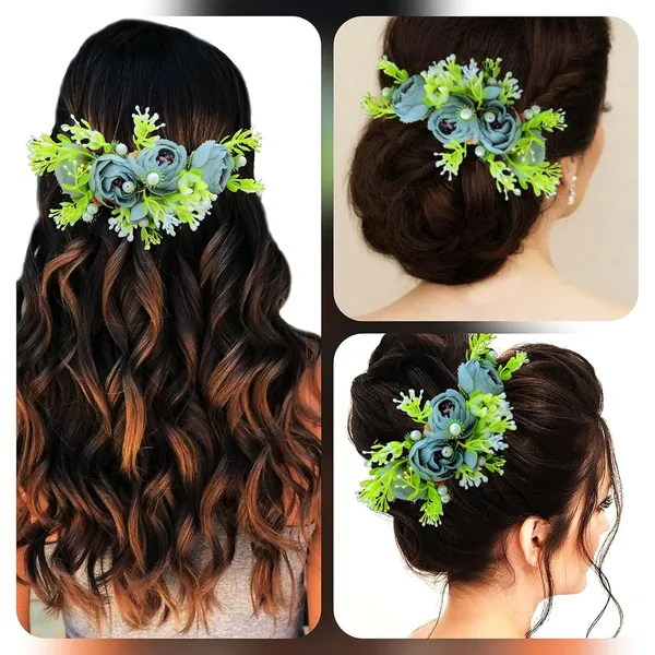 Grey_Attractive_Roses_With_Pearl_&_Leaf_Design_Hairpin_Accessories_For_Women_&_Girls_(14_X_8_X_1_Cm)