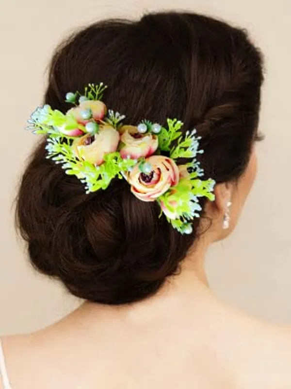 Peach_Attractive_Roses_With_Pearl_&_Leaf_Design_Hairpin_Accessories_For_Women_&_Girls_(14_X_8_X_1_Cm)